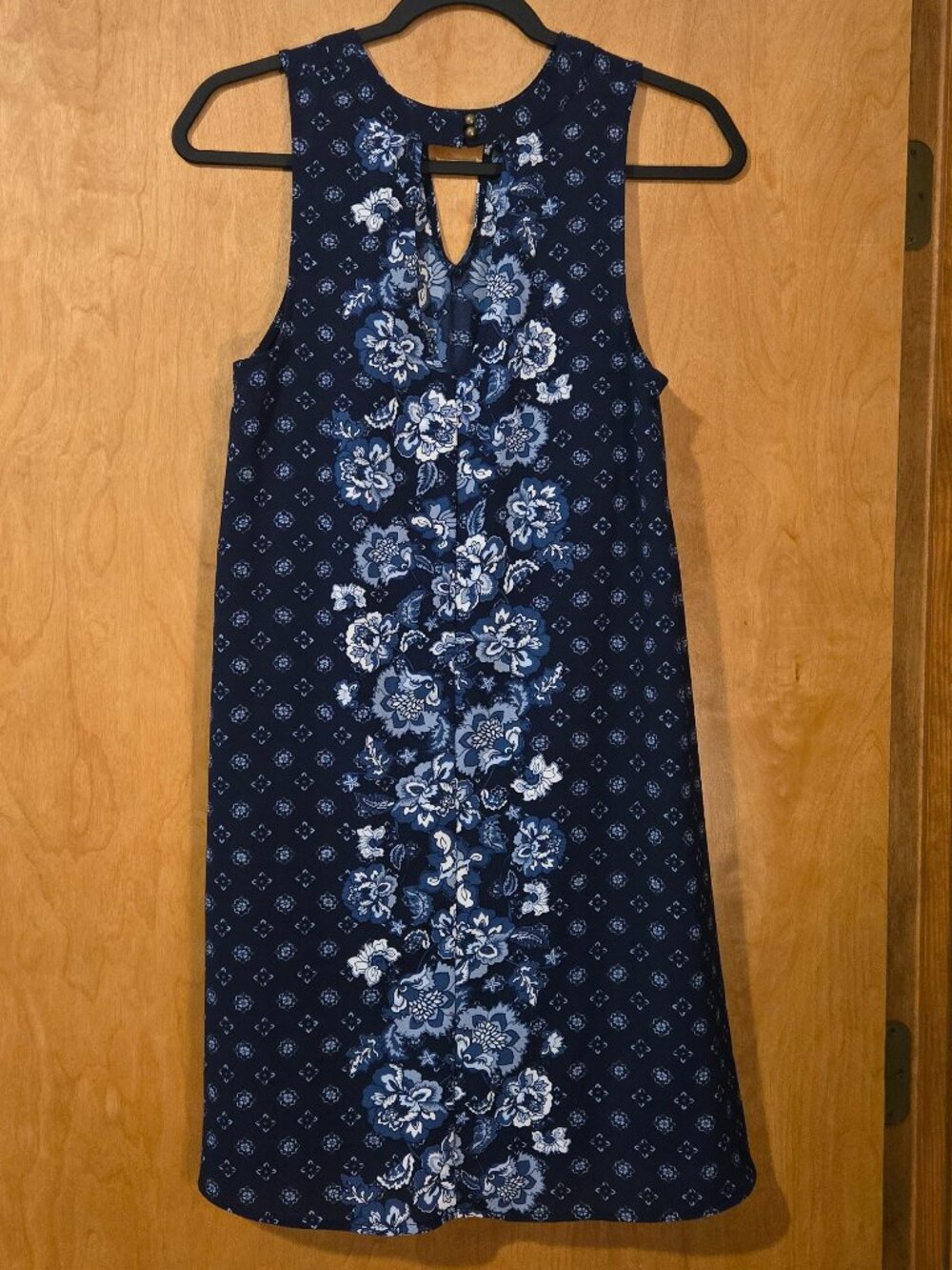 Clover + Scout Womens Small Navy Mixed print Boho Style Shift Dress Sleeveless